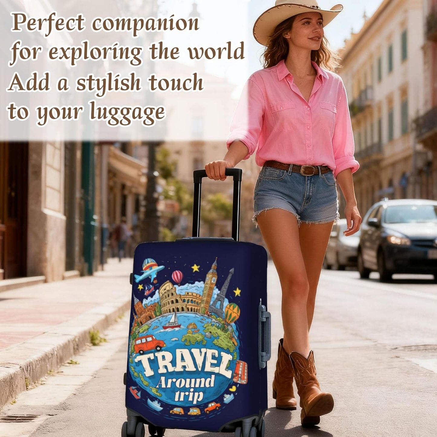 Luggage Cover, Travel Suitcase Covers, Elastic Suitcase Protective Cover, Scratchproof Luggage Protector, Washable Dustproof Trolley Case Protector Fit 22-28 Inch (word, M（22-24inch suitcase）)
