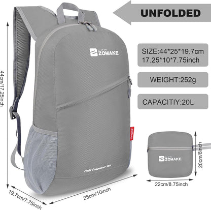 ZOMAKE Lightweight Packable Backpack 20L, Foldable Backpacks Small Daypack for Hiking Water Resistant Day Bag for Travel