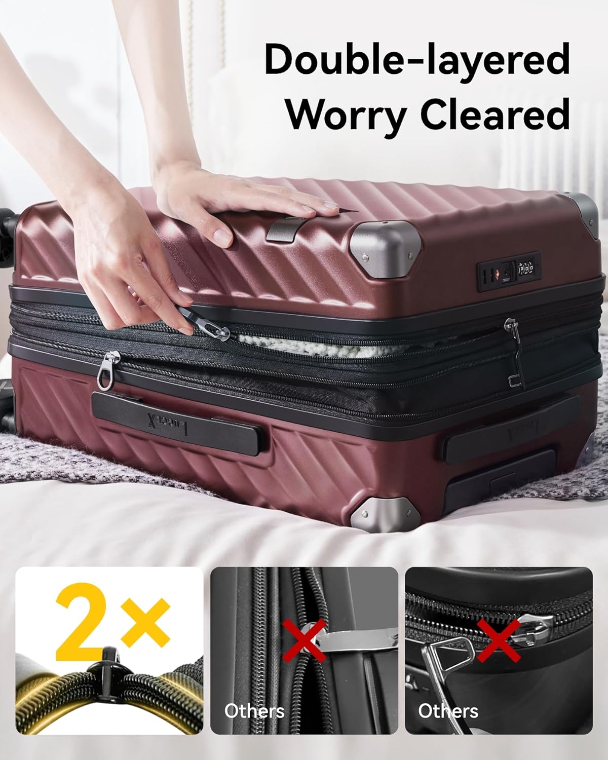 LUGGEX Luggage with Spinner Wheels, Polycarbonate Expandable Hard Shell Suitcase, Carry On 20 Inch, Beige