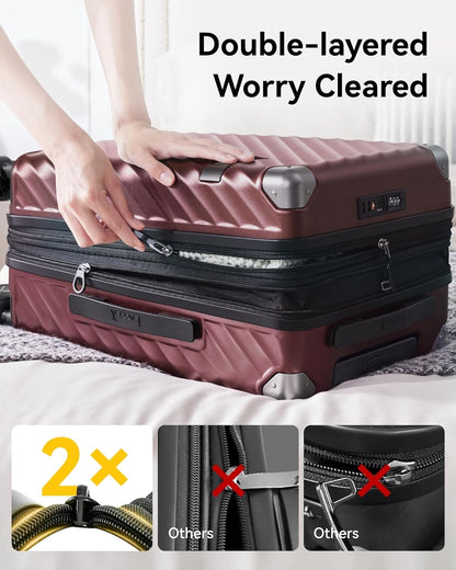 LUGGEX Luggage with Spinner Wheels, Polycarbonate Expandable Hard Shell Suitcase, 2 Piece Set, Blue