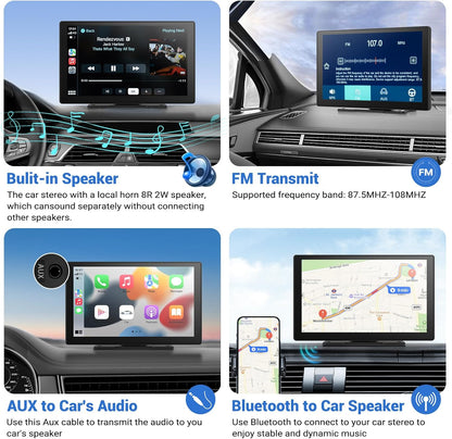 Wireless Apple Carplay Screen for Car 4K Dash Cam, 9" Portable Apple Carplay & Android Auto Car Stereo, with 1080p Backup Camera, GPS Navigation/Mirror Link/Voice Control/Bluetooth