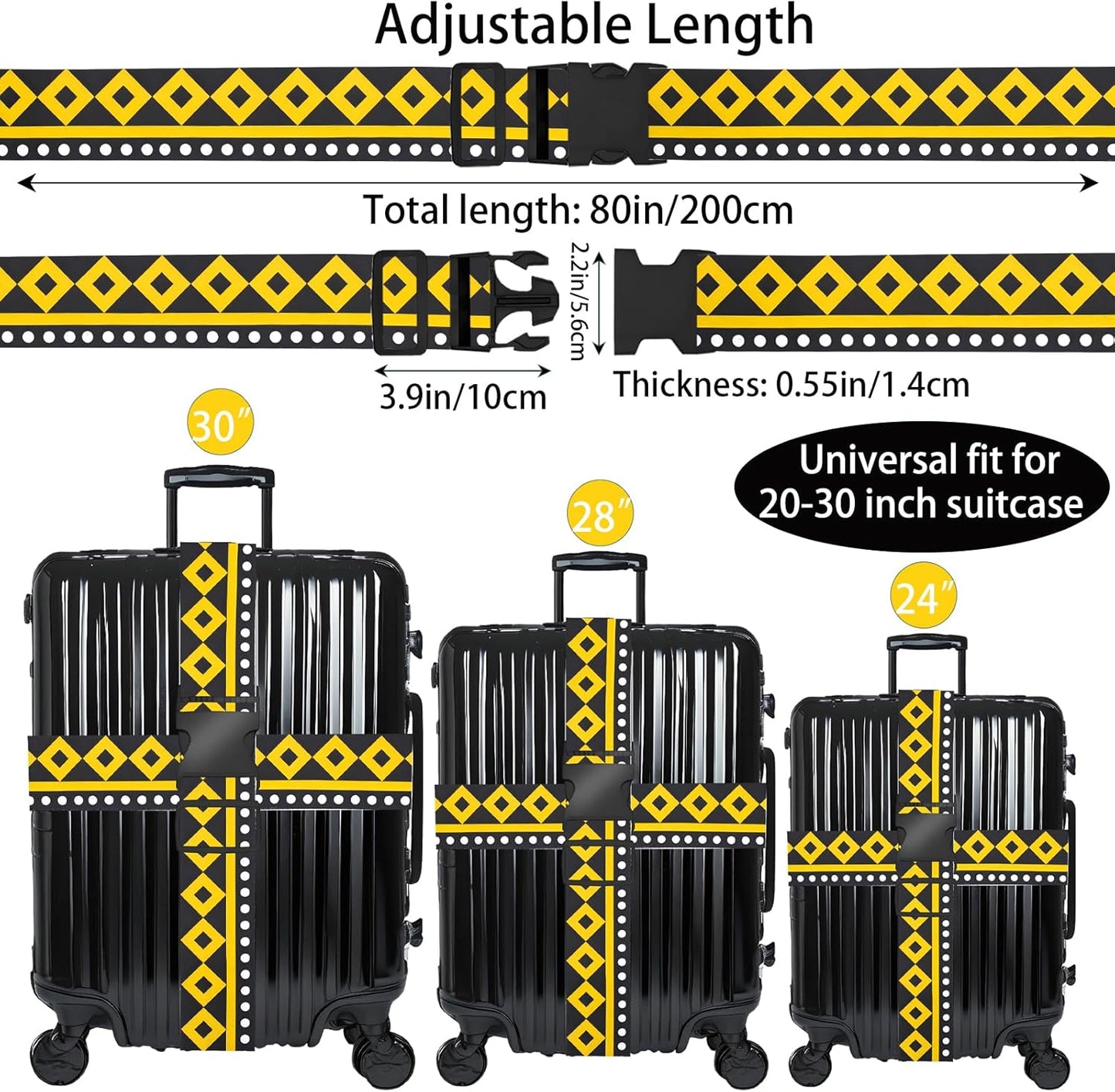 Geometric Arts Luggage Straps for Suitcases, Adjustable Luggage Travel Belt to Keep Luggage Security While Travel, Strong Polyester Fabric, Easy-to-Recognize Funny Pattern Travel Accessories, 2 Pack