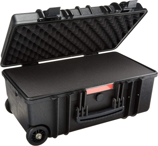 Amazon Basics Hard Camera Case with Wheels, Large, Black, Solid, 22"L x 14"W x 9.8"H