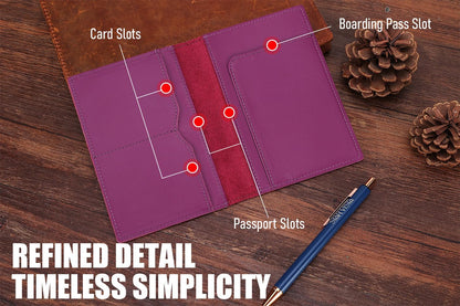 STAR VISTA Albatross Leather Travel Passport Holder, Minimalist Design, Calfskin Leather Case for Women and Men - Slim Passport Wallet, Bifold, RFID Blocking, Violet