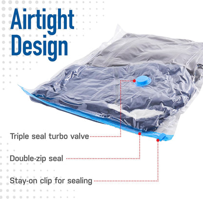 4 Pack Large Vacuum Storage Bags for Comforters, Blankets & Clothes – Vacuum Sealed Compression Bags with Hand Pump – Space Saver Storage Bags for Bedding, Moving, Travel & Organization