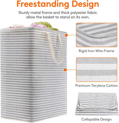 Lifewit 2 Pack Laundry Hamper Large Collapsible Laundry Baskets, Freestanding Waterproof Clothes Hamper with Easy Carry Handles in Laundry Room Bedroom Bathroom College Dorm for Adults, Grey, 2 x 125L