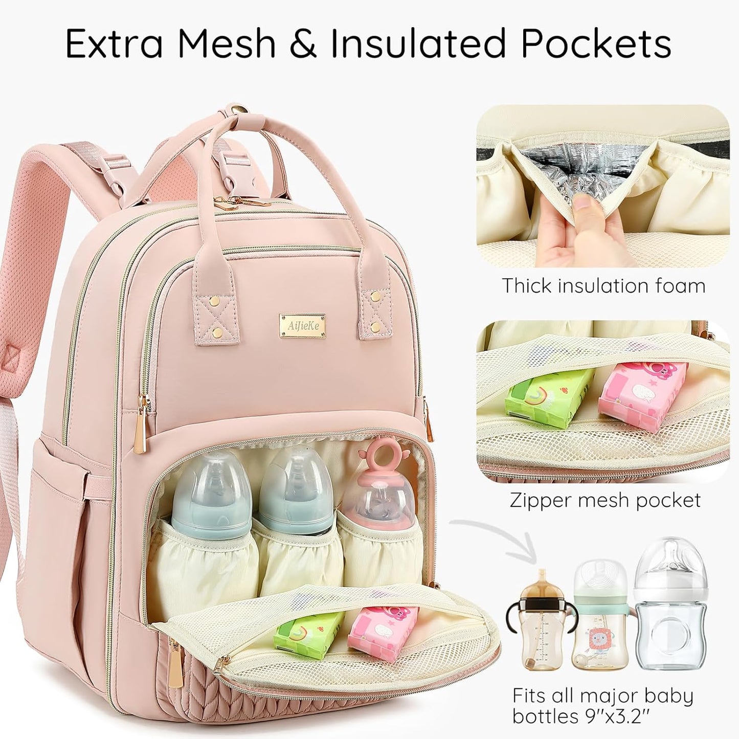 Diaper Bag Backpack - Large Multi functional, Boys, Girls & Baby Travel Essentials Tote with Changing Pad, Insulated Pockets, Stroller Straps, Waterproof - Baby Backpack for Mom & Maternity (Pink)