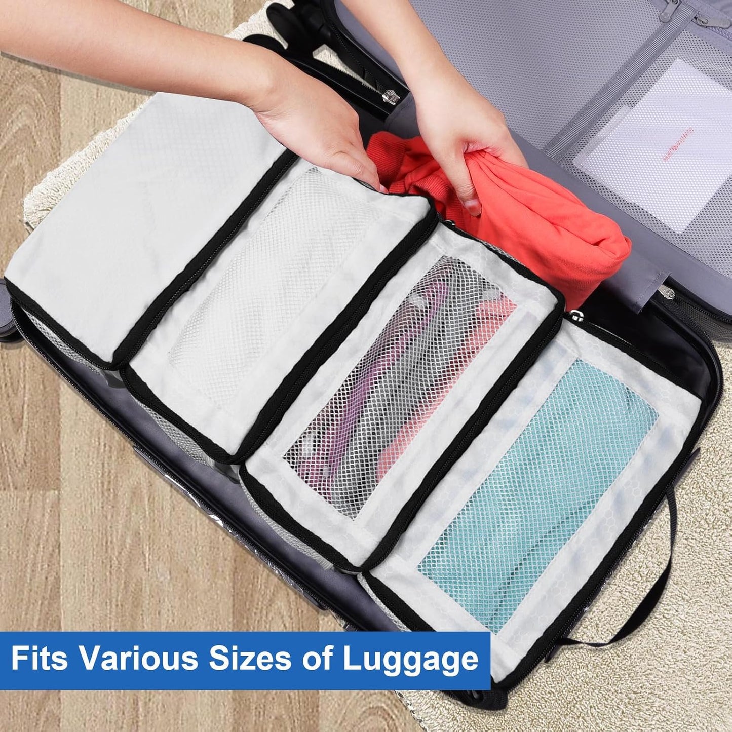 Suitcase Organizer, Travel Luggage Organizer Portable Hanging Travel Shelves Collapsible Hanging Packing Cubes for Carry on Suitcase