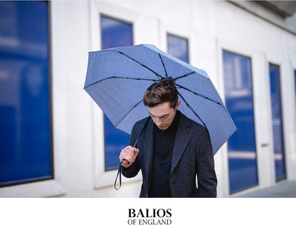Balios (Designed in UK) Travel Umbrella Luxurious Golden Hardwood Handle Auto Open & Close Windproof Frame Single Canopy Automatic Folding Umbrella Men's & Ladies