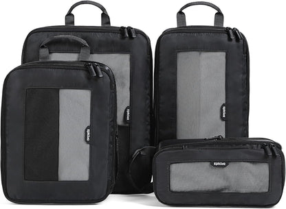 EPICKA TripCozy Compression Packing Cubes - 4 Set Durable Travel Organizer Bags with Mesh Top, Expandable Travel Accessories for Carry on, Luggage, Suitcase, Backpack (Dark Grey)