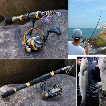 Sougayilang Fishing Rod Reel Combos Carbon Fiber Telescopic Fishing pole with Spinning Reel for Travel Saltwater Freshwater Fishing