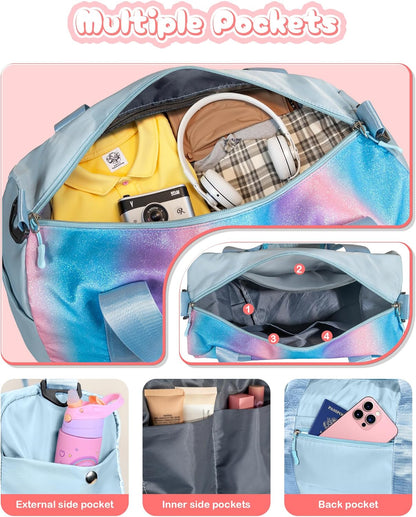 Gifts for 3 4 5 6 7 8 9 10 Year Old Girls-Girl Gym Bag with Shoe Compartment, Kid Personalized Weekender Overnight Bags, Initial Travel Tote with Makeup Pouch, Gift Ideas for Kids (Letter M)