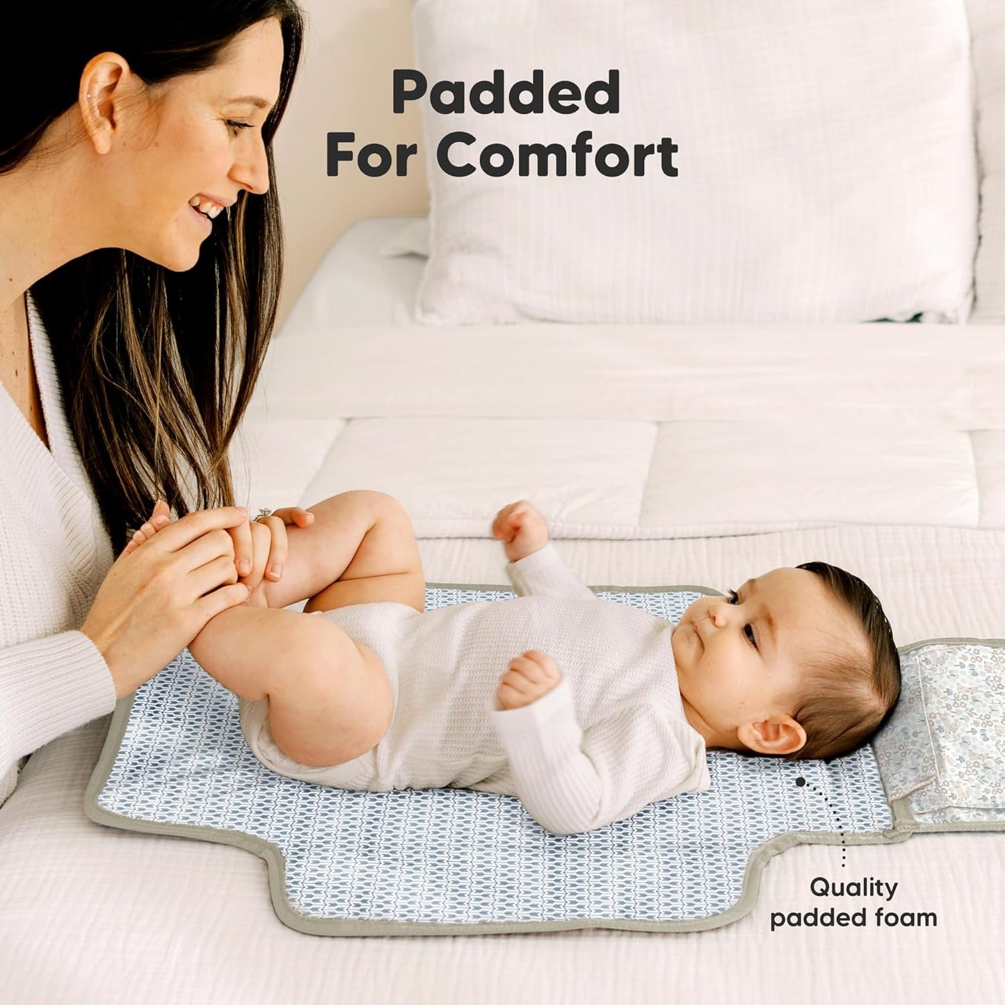 KeaBabies Portable Diaper Changing Pad - Large Waterproof Baby Changing Mat, Compact Travel Diaper Clutch, Functional Pockets Fit Newborn Essentials, Wipeable & Padded Baby Changer (Prairie)