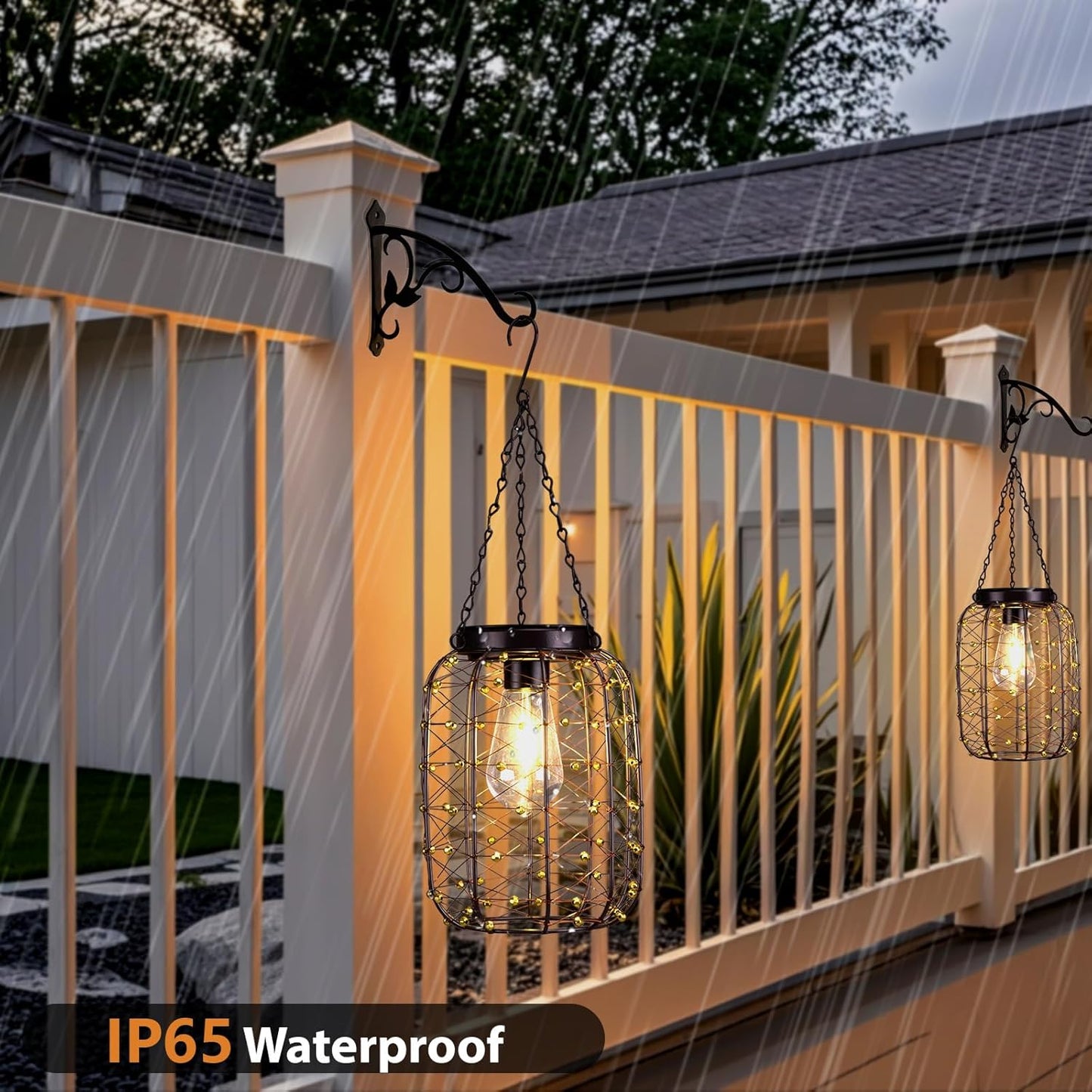 Hanging Solar Lanterns Outdoor Waterproof, Vintage Copper Hanging Lantern Lights for Outside, Solar Chandelier Outdoor Idea for Yard Garden Pathway Gazebo Pergola Porch Decor (4)