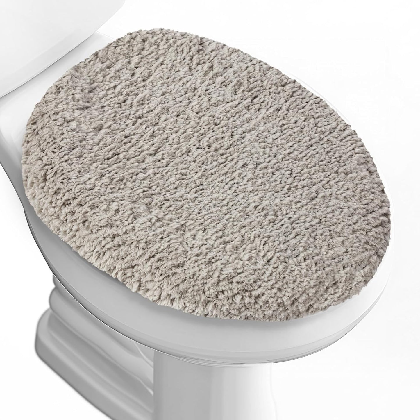 Microfiber Elongated Toilet Seat Cover 19.5"x 15" Machine Washable Solid Toilet Lid Cover Adjustable Rubber Backing Fits Most 18-19.5" L x 14-16" W Elongated Toilet Seat