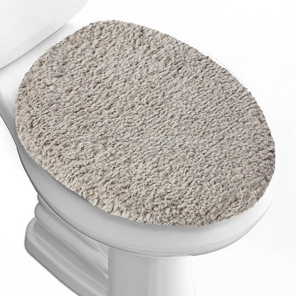 Microfiber Elongated Toilet Seat Cover 19.5"x 15" Machine Washable Solid Toilet Lid Cover Adjustable Rubber Backing Fits Most 18-19.5" L x 14-16" W Elongated Toilet Seat