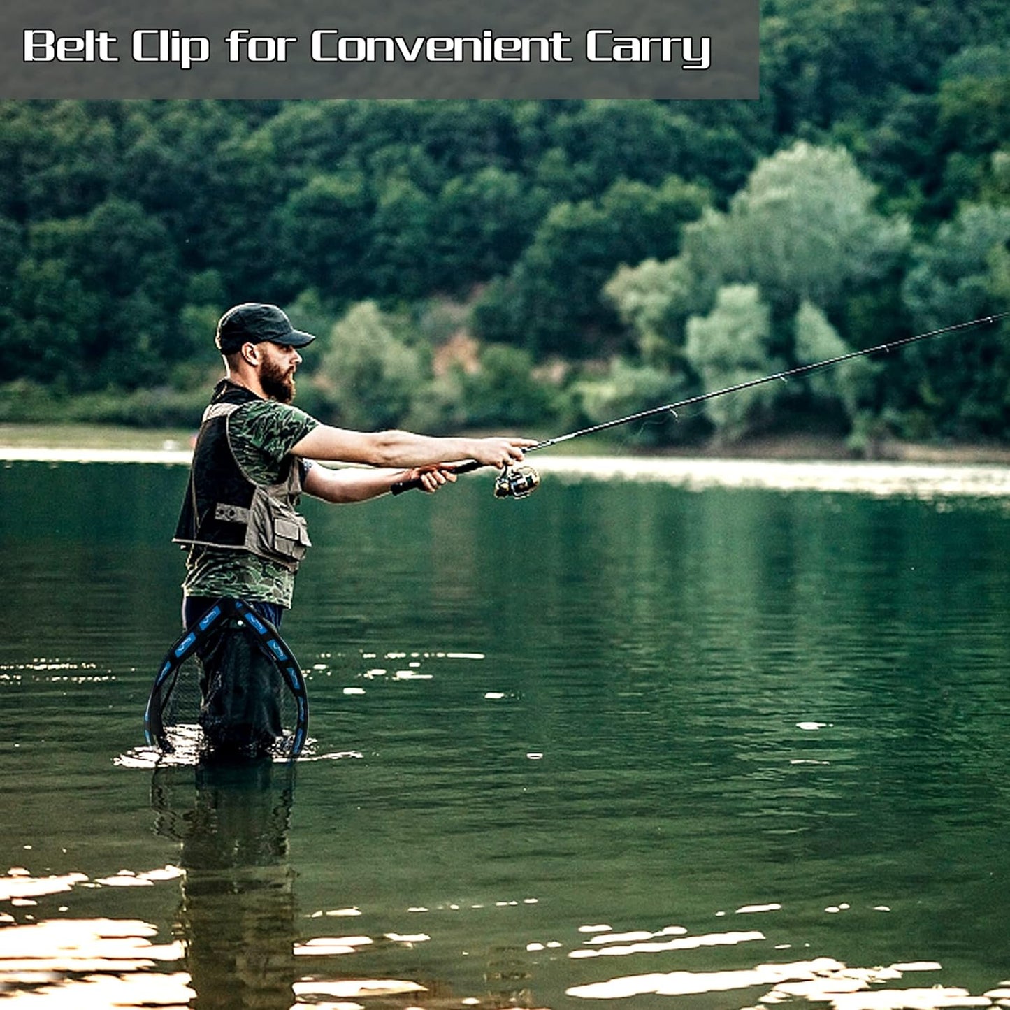 PLUSINNO Floating Fishing Net for Steelhead, Salmon, Fly, Kayak, Bass, Trout Fishing, Catfish, Rubber Coated Landing Net for Easy Catch & Release for Easy Transportation & Storage