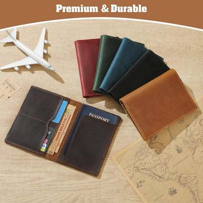 Jack&Chris Leather Passport Holder, Handmade Passport cover, Travel Wallet Cover Case for Men and Women, Leather Travel Documents Organizer Protector, Brown-Red, 2PC