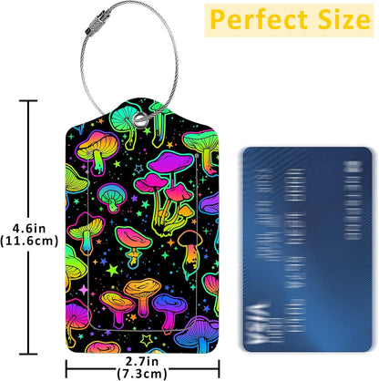 2 Pack Colorful Mushrooms Luggage Tags for Suitcases,Bright Mushrooms Leather Baggage Suitcases Tag Name ID Label Privacy Cover Travel Bag Tags for Women Men Boys Girls