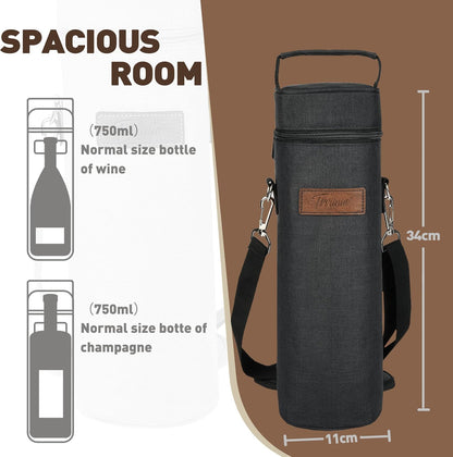 Tirrinia Single Bottle Wine Gift Carrier Bag, Insulated Travel Wine Cooler Tote with Shoulder Strap for Picnic, Party, BYOB Restaurant, Portable One Bottle Wine Chiller Container, Gift for Wine Lovers