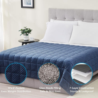 L'AGRATY Weighted Blanket for Adult - 48"x72" 15lbs Minky Dots Heavy Blanket with Glass Beads: Soft Breathable for All-Season Summer Fall Winter Thick Comfort for Sleeping