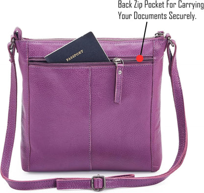 Small Soft Genuine Leather Crossbody Purse Women’s Sling Crossover Shoulder Travel Handbag with Triple Zipper
