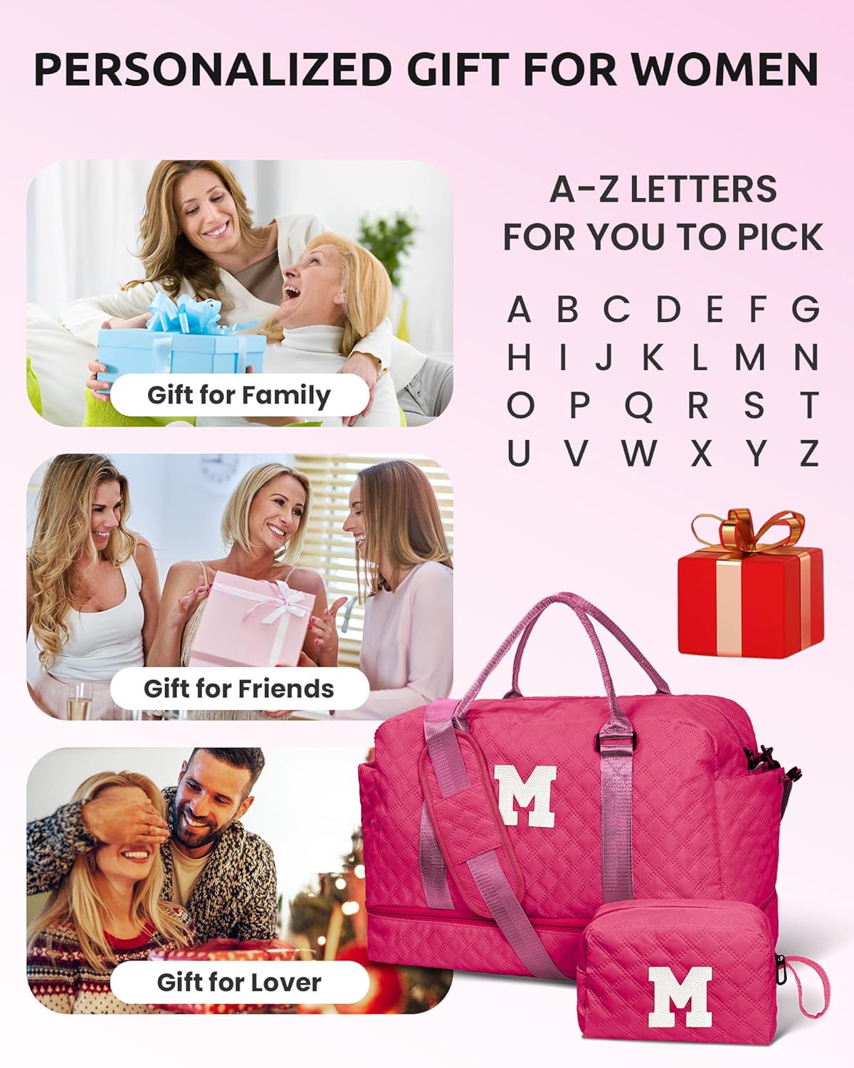 Gifts for Women-Gift Ideas for Woman, Initial Travel Bag with Shoe Compartment, Personalized Weekender Bag, Monogram Overnight Bag for Women, Letter Travel Bag with Makeup Bag (Letter Y)