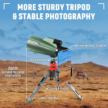 Monocular Telescope - 12x56 High Powered, Compact, Dust-Proof, Waterproof, Handheld Scope with Smartphone Adapter and Metal Tripod - Ideal for Hunting, Stargazing, Birdwatching, and Outdoor Adventures