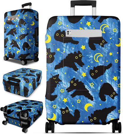 Slohif Luggage Cover for Suitcase Tsa Approved Protector - Luggage Sleeve Large Suit Case Cover Travel Stretch Baggage Case Protective Washable Fit 28-30 Inch Black Cat L