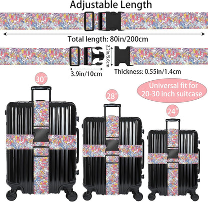 Monsters Luggage Straps for Suitcases, Adjustable Luggage Travel Belt to Keep Luggage Security While Travel, Strong Polyester Fabric, Easy-to-Recognize Funny Pattern Travel Essentials, 2 Pack
