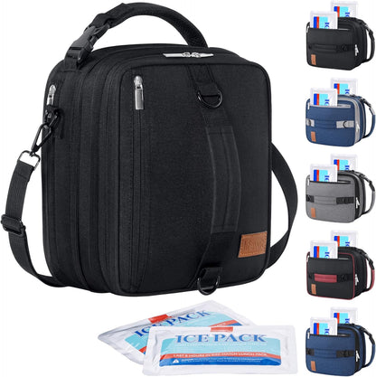 Lifewit Insulated Lunch Box for Men, Expandable Cooler Bag, Freezable Lunch Bag for Women with 2 Ice Packs and Shoulder Straps for Work Travel College, 8.2L Black