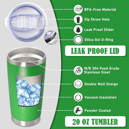 20 oz Tumbler Coffee Tavel Tumblers Bulk with Lid Stainless Steel Double Wall Vacuum Insulated Mug Powder Coated Cups fit Car Cupholder for Hot and Cold - Green, 12Pack