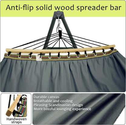 Tranquillo Universal Hammock with Stands Electro Static Coated Steel, Adjustable Foldable Hammock Stand with 2 Layered Polyester Net and Carry Bag for 2 Persons (Canvas - Grey)