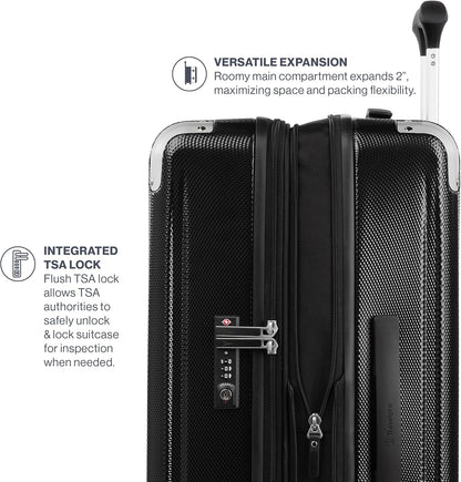 Travelpro Pathways 3 Hardside Expandable Luggage, 8 Spinner Wheels, Lightweight Hard Shell Suitcase, Checked Medium 25 Inch, Black Knight