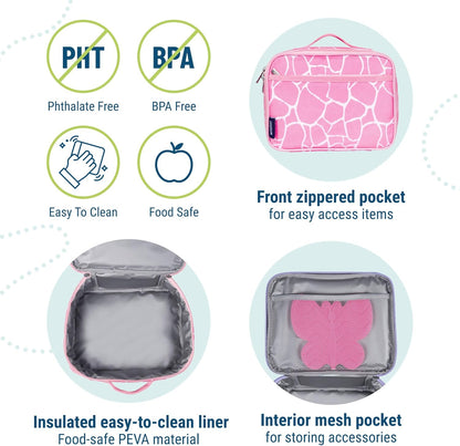 Wildkin Kids Insulated Lunch Box – Durable and Reusable for School & Travel - Pink Giraffe