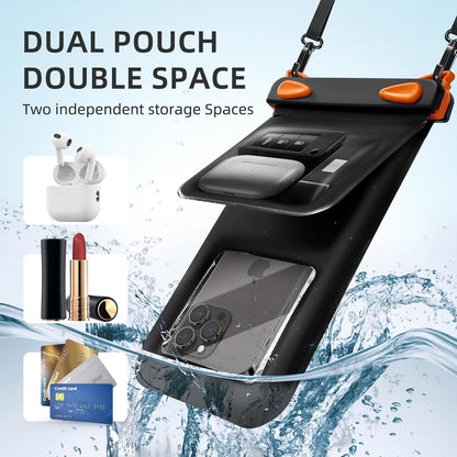 Waterproof Phone Pouch Double Pocket, Floating IPX8 8.5 inch Waterproof Phone Case for Beach Vacation Essentials for Compatible IPhone16 15 14 Pro Max Galaxy S25 S24 Ultra Phone Pouch Orange
