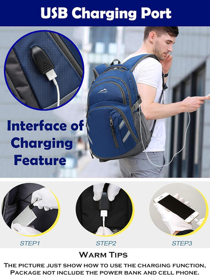 ProEtrade Backpack Bookbag for College Laptop Travel,Fit Laptop Up to 15.6 inch with USB Charging Port Multi Compartment Anti theft, Gift for Women Men (Blue)