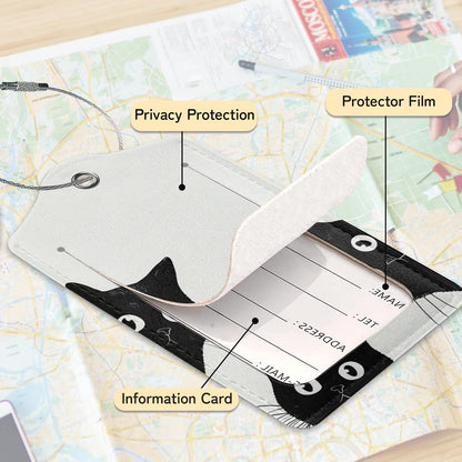 Black Cat Luggage Tag for Suitcase,Design with Privacy Flap Name ID Label Metal Loop, 3 Pack