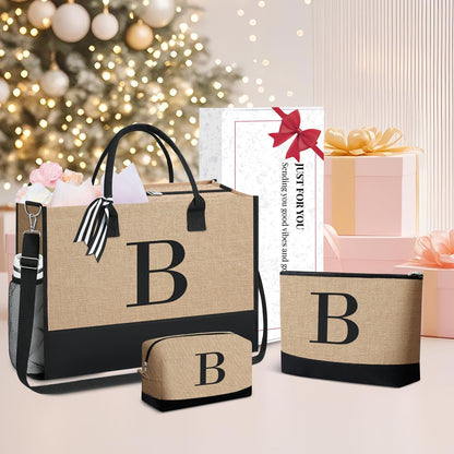 BAGAIL Initial Tote Bag, Personalized Birthday Gifts for Women, Teacher, Friends, Mom, Wedding, Monogrammed Beach Bag