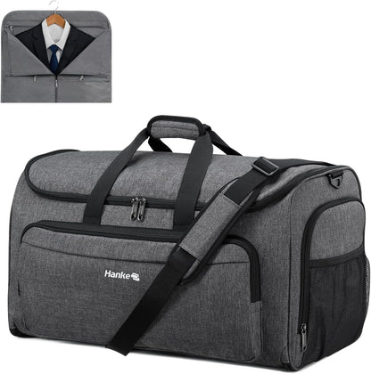 Hanke Carry on Garment Bags for Travel,Convertible Duffle Bag Luggage Bag Weekend Bag with Shoe Compartment,2 in 1 Hanging Suitcase Suit Bag for Men Women,Dark Grey