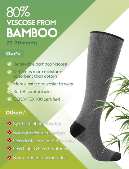 SONORAN Bamboo Viscose Compression Socks for Women & Men (6 Pairs) 20-30 mmHg Knee High Support for Nurses Travel Pregnant