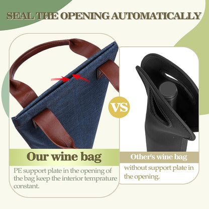 Tirrinia Single Wine Carrier Tote, Insulated Wine Cooler Bag for Travel, Picnic, & Wine Gifts – Thermal Padded Wine Bottle Holder Tote for Men & Women, Wine Gift for Wine Lovers,Blue