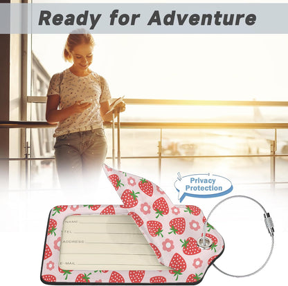 2 Pack Luggage Tag for Suitcase,Retro Strawberry Leather Suitcase Tags Identifiers with Privacy Name Address Labels and Durable Steel Loop for Women Men Travel