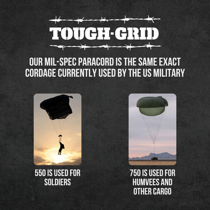 TOUGH-GRID 750 Paracord Rope Nylon Parachute Cord, Made in USA Survival Kit, Outdoor Adventures, Camping, Tactical Gear & Emergency Supplies, Military Type IV Mil-Spec