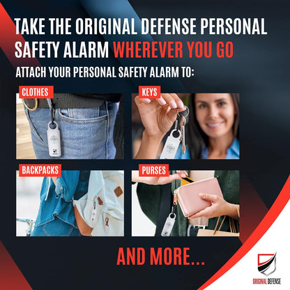 Original Defense® Siren Self-Defense Alarm (White) - 130 dB Keychain Alarm with LED Strobe Light for Women, Children, and Elderly - Police Recommended