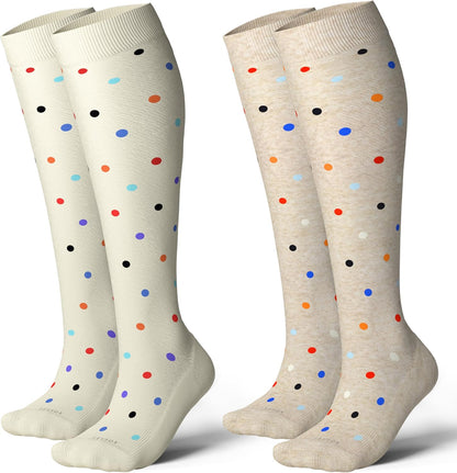LEVSOX Thick Cotton Compression Socks for Women&Men 20-30mmHg Knee High Cute Support Sock for Nurses, Pregnancy, Travel