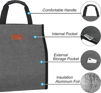Lunch Bags for Women Insulated Reusable Lunch Tote with Internal Pocket, Lunch Tote bag for Work (Charcoal Grey)