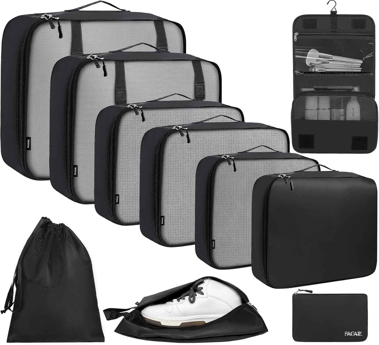 BAGAIL 6 Set/8 Set/10 Set Packing Cubes Various Sizes Packing Organizer for Travel Accessories Luggage Carry On Suitcase