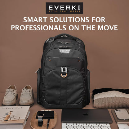EVERKI 32L Atlas Business Laptop Backpack – Adjustable Compartment for Work, Travel-Friendly Business & Office Backpack for Men & Women, College, Durable Computer Bag, Fits 13"-17.3", Black