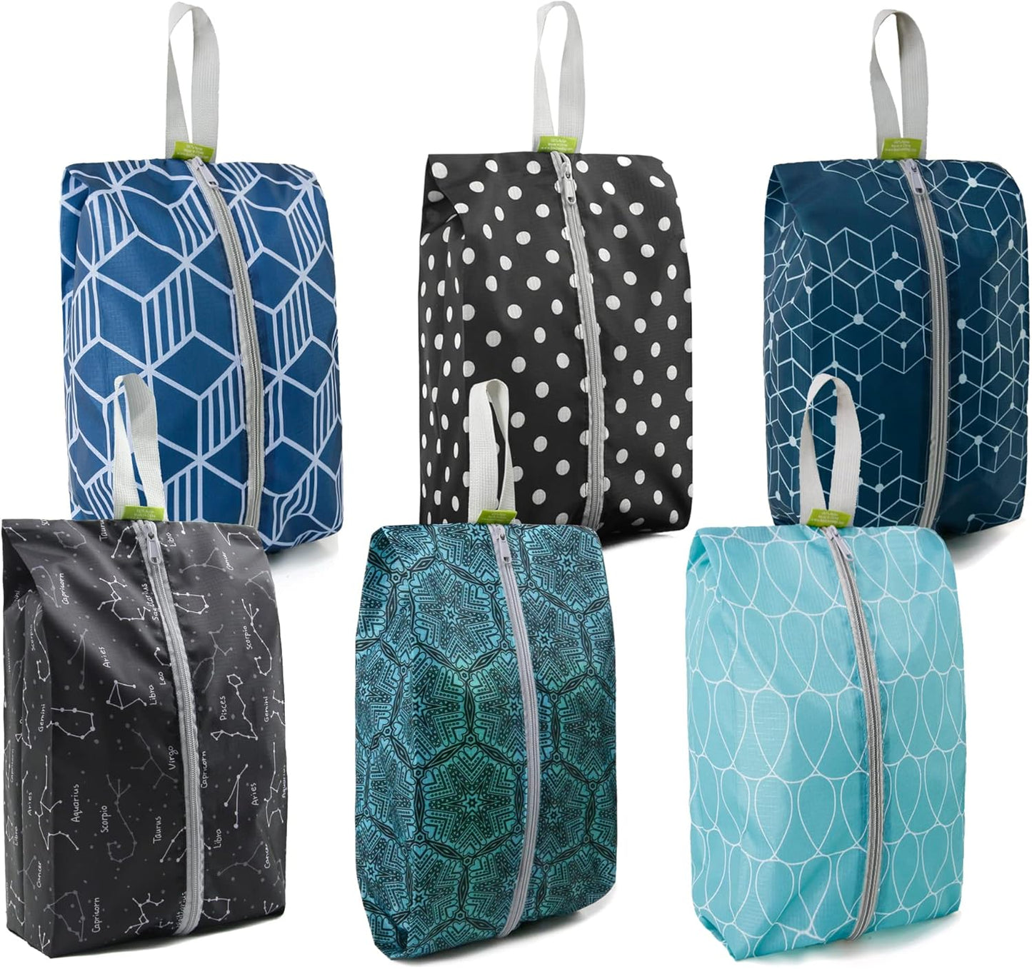 BeeGreen Shoe Organizer Shoe Bags For Travel with Zipper Closure, Shoe Storage Organizer with Handle Travel Bags, Green Blue Lightblue-Geometry, Large, Green Blue Lightblue-geometry